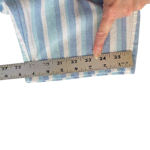 Linen Blend M Striped Pants Blue Pull-On Elastic Waist Pockets Boho Beachy - Picture 9 of 12